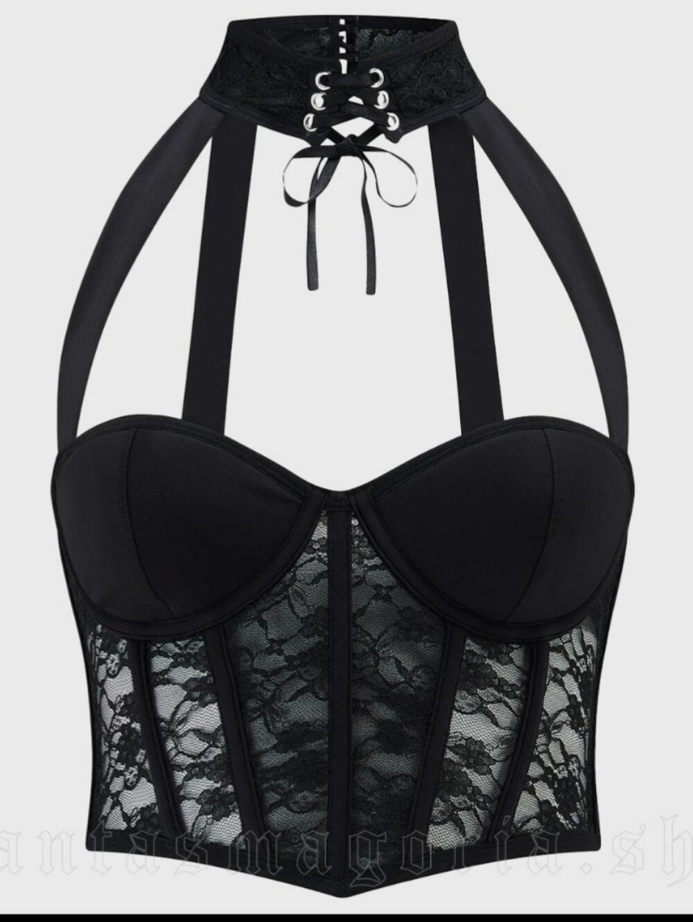 Killstar Black Lace Corset Bra with Halter Choker